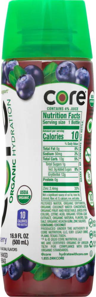 CORE Water Beverage, Organic, Blueberry 16.9 oz, Beverages