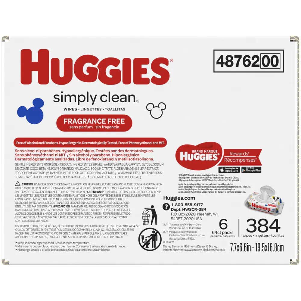 Huggies Simply Clean Wipes, Disney Baby, Fragrance Free - 64 wipes