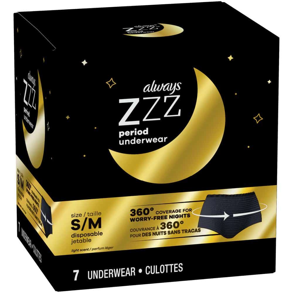 Always ZZZ Small/Medium Overnight Menstrual Pants, 7 ct