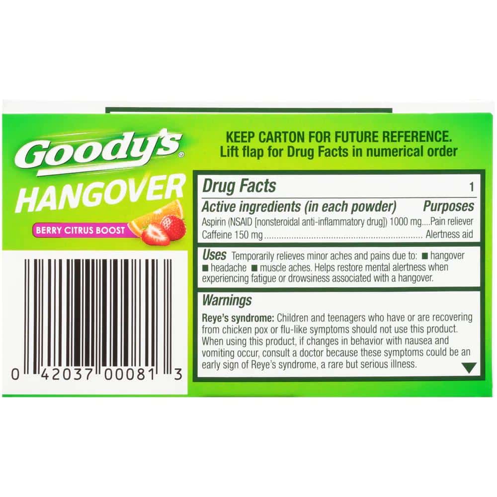Goody's Hangover Fast Pain Relief Berry Citrus Powder Sticks 4ct – BevMo!