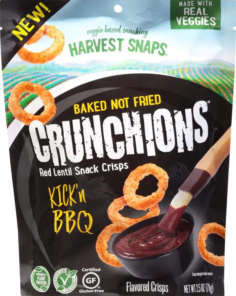 Harvest Snaps Crunchions Kick'n BBQ Red Lentil Snack Crisps, 2.5